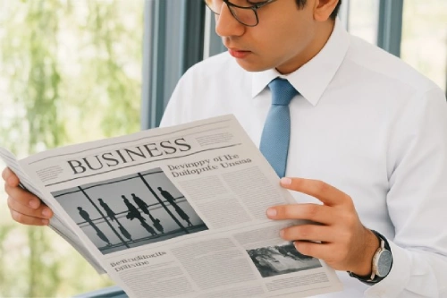 Executive reading a business newspaper